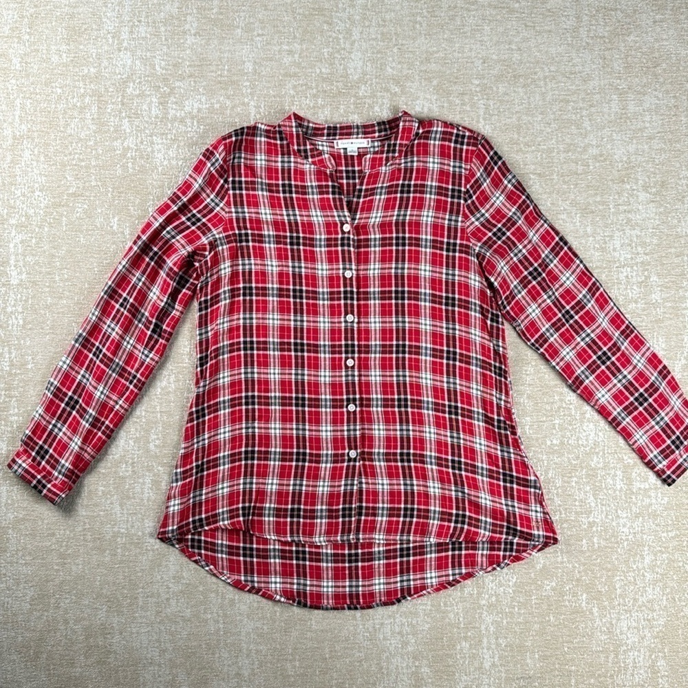 Tommy Hilfiger Women's Bandcollar Long Sleeve Button Up Sportswear Top